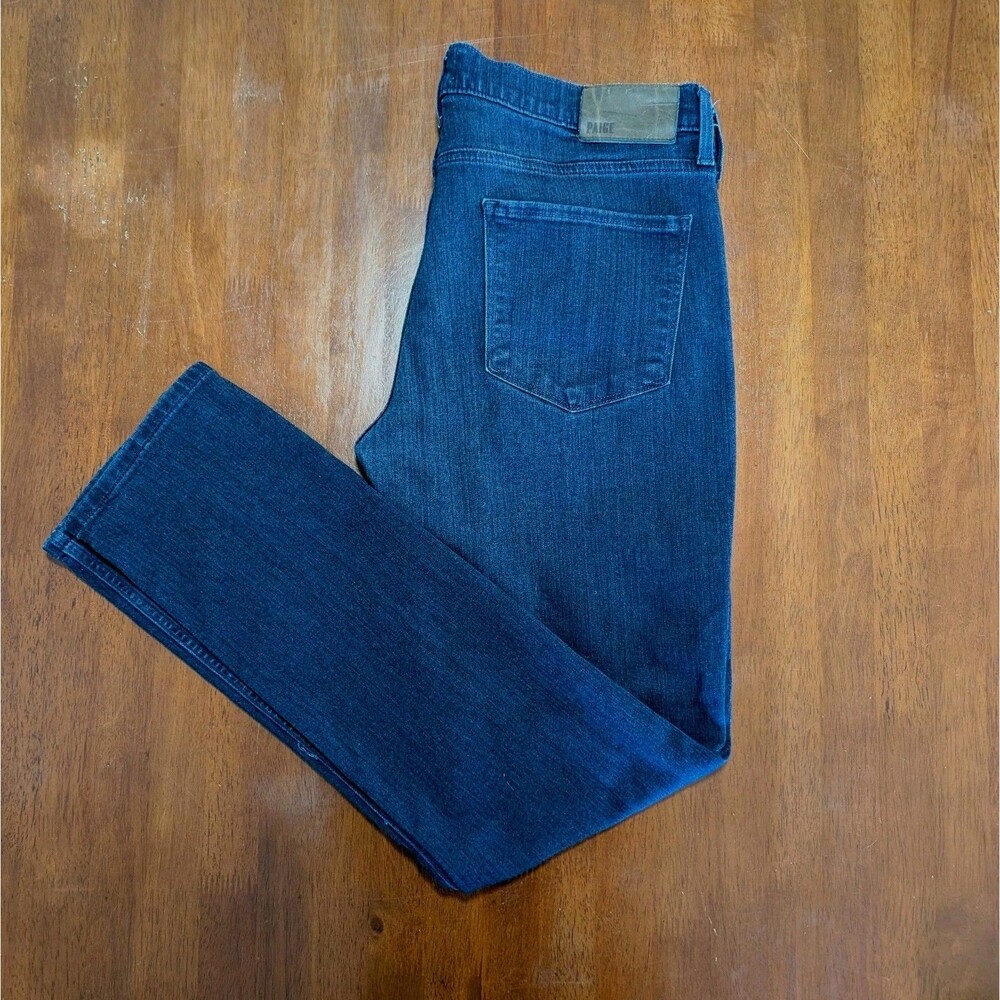 Paige Premium Denim Lennox Womens Straight Leg Jeans Stretchy Size 34 Dark Blue